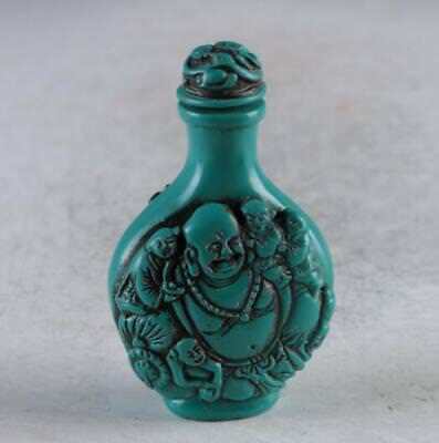 Old Chinese Turquoise Hand Carved Characters Snuff Bottle • 4.90£