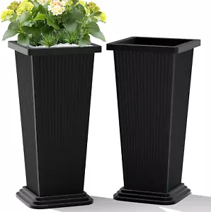 Set of 2 Large Tall Planter for Indoor or Outdoor 24" Tall Flower Pots Tapered T - Picture 1 of 12