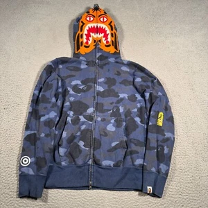 Felpa con cappuccio A Bathing Ape Funthera Militia Tiger full zip uomo taglia small blu mimetica - Foto 1 di 22