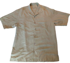 Tommy Bahama 100% Silk Hawaiin Shirt Mens Medium Cream/Tan Floral Beach - Picture 1 of 9