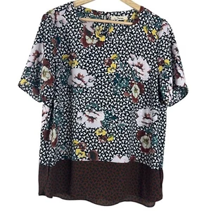 Blusa Serein Para Mujer Top Marrón Floral Transparente Cuello Redondo Mangas Cortas Talla M - Imagen 1 de 8