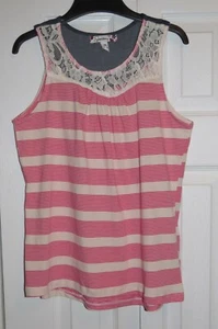 NWOT GIRLS XL 14 16  WHITE LACE FLORAL STRIPED RED SPEECHLESS DENIM TANK TOP    - Picture 1 of 11