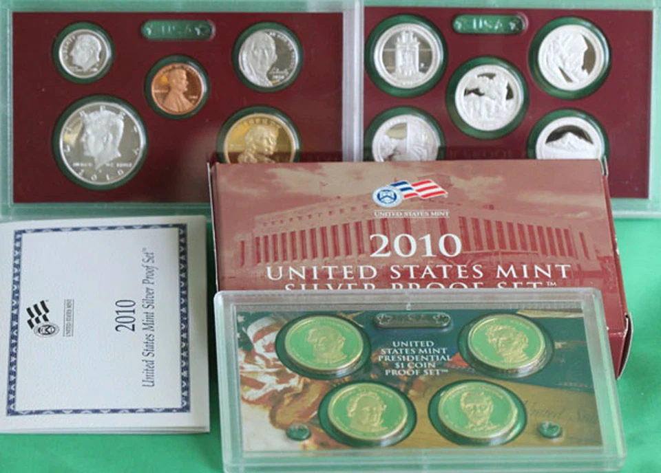 2010 S Annual SILVER 14 Coin Proof Set Box COA + ATB Park Quarters US Mint Issue - Image 1 of 4