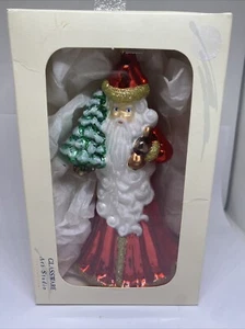 Glassware Art Studio Christmas Ornament Santa Claus w/tree Poland 7 inches - Picture 1 of 3