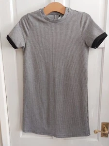 Zara Trafaluc Uk Small Schwarz Weiß Gestreift Stretchig Jersey Mini Etuikleid - Bild 1 von 7