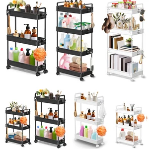 3/4 Tier Trolley Wheels Kitchen Storage Cart Slim Bathroom Laundry Storage Rack - Picture 1 of 27