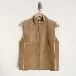 Michael Michael Kors Genuine Suede Shearling Double Zip Camel Vest Sz M - Picture 1 of 5