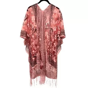 Floral Knit Kimono Beach Cover Up Open Front One Size NWT - Picture 1 of 4