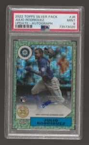 Topps 2022 actualización cromada paquete plateado Julio Rodríguez novato automático #21/149 PSA 9 - Imagen 1 de 2
