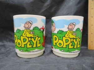 Popeye 2 Plastikbecher/Becher Popeye/Wimpy/Olive Oyl/Sweet Pea 1979 3 1/2" hoch - Bild 1 von 9