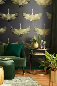 Non-Woven Wallpaper Crane Textile Look Black Gold Metallic 34532 (6,33£/1qm) - Picture 1 of 5
