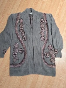80% Angora Fuzzy Vintage BAEK HAP Black Open Front Sweater Coat 52 Bust - Picture 1 of 8