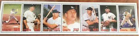 Liberia 2002 - MLB, Yankees baseball - MICKEY MANTLE - Strip of 7 stamps - MNH Cover