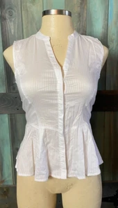Apt 9 White Striped Sleeveless Button Up Ruffle Bottom Top S 4 6 - Picture 1 of 4