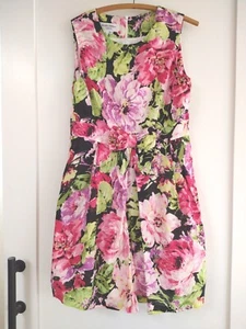 Helene Berman London Dress Womens 8 Floral Tulle Garden Party Pink Black Cotton - Picture 1 of 18
