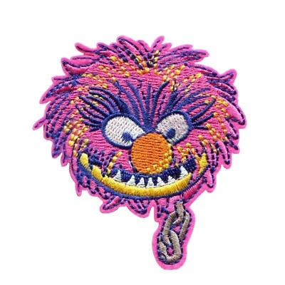 PATCHWORK PARADISE Animal Muppets Drummer Embroidered Iron-On Patch Pink Furry Monster