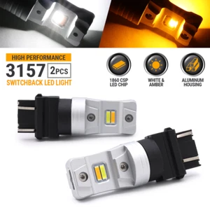 White/Amber 3157 LED DRL Switchback Turn Signal Parking Light Bulbs Dual Color - Picture 1 of 8