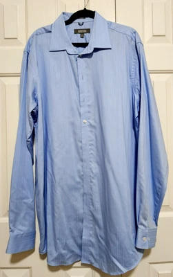 CALVIN KLEIN Men's SIZE 17.5 38/39 SOLID BLUE  L. Sleeve Button Shirt EUC - Image 1 of 3