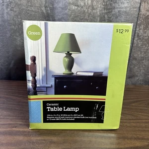 Ceramic Table Lamp in Green with Green Shade, NIB 13” High, 9 Wide - Picture 1 of 7