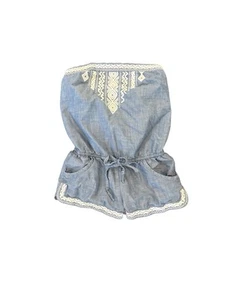 Hollister Womens Strapless Embroidered Chambray Romper Tie Waist Size S - Picture 1 of 10