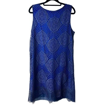 Vestido Nicole Miller Artelier Seda Encaje Cambio Sin Mangas Mini Azul L Foto 1 de 4