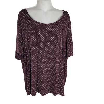 Top de mujer Citiknits de colección talla 2X ajustado elástico lunares marrón manga corta Foto 1 de 4