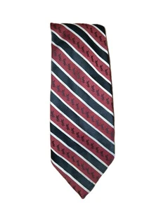YSL Burgundy RED White Necktie Embroidered Logo Vintage black ivy repp striped - Picture 1 of 6