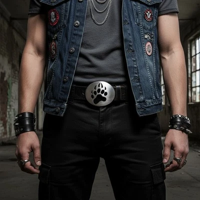 Nuovo Uomo Cowboy Argento Metallo Western Moda Biker Orso Impronta Ovale Fibbia - Immagine 1 di 4