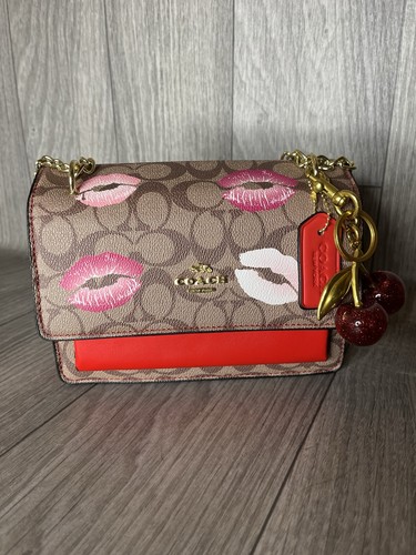 Coach Tracolla Vday Firmata Tela Con Stampa Labbra Speciale San Valentino Nuova Senza Etichette