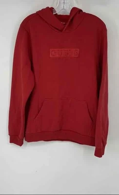 Guess Mens Red Long Sleeve Embroidered Logo Pullover Hoodie Size Medium - Image 1 of 4
