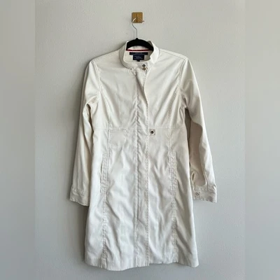 Chaqueta Tommy Hilfiger Longline Blanca 1999 Vintage | Cremallera Roja Moto Trench M Foto 1 de 4