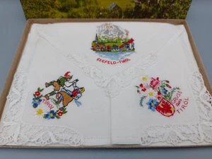 Boxed Set Of 3 Vintage Hankerchiefs. Embroided With Lace Corners. Tirol Austria. - Picture 1 of 1