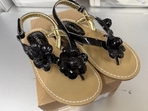 Girls NWB Lamour Leather Sandals Flat Shoes Ankle Straps Black Size 10 (7”) - Picture 1 of 4