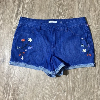 Lauren Conrad  Mid Rise Roll Cuff Floral Stretch Denim Shortie Shorts Size 8 - Image 1 of 4