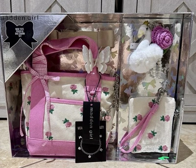 Madden Girl Mini Tote Pouch & Bag Charm Set  With Pink Roses - Image 1 of 4