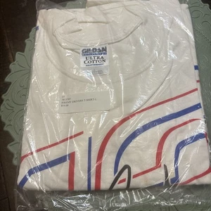T-shirt Jeremy Mayfield Mobil 1 NASCAR taglia Large bianca vintage nuova in plastica - Foto 1 di 2