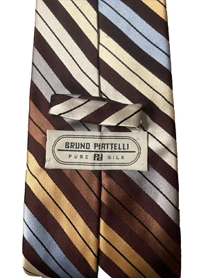 Bruno Piattelli Blue/Brown/Cream/Gray Tie 100% Silk XL/Extra Long  - Image 1 of 4