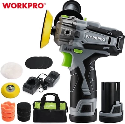 WORKPRO Cordless Polisher 12V Mini Car Detailing 3" Buffer & Sander Machine Kit - Image 1 of 4