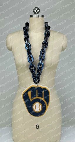 New MLB Milwaukee Brewers Jumbo Big NAVY BLUE Fan Chain Necklace Foam MI USA Cover