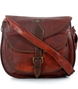 Women's Vintage Genuine Leather Cross Body Shoulder Bag Handmade Purse 10 Inch - Picture 1 of 10