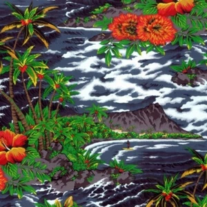 Hoffman Gorgeous Tropical Island Cotton Fabric, Charcoal  BTY  36" x 44" - Picture 1 of 1