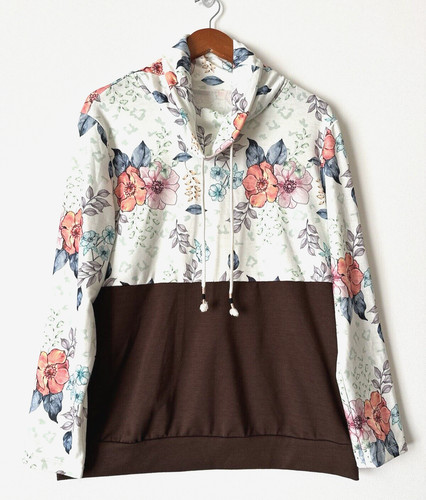 VETEMENTS Felpa con cappuccio da donna carina e alla moda marrone e floreale collo a guscio taglia large