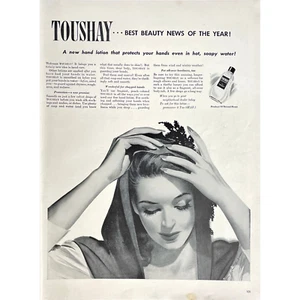 Loción Toushay 1942 Vintage Anuncio Impreso Retro Mano Loción Memorabilia Foto Anuncio - Imagen 1 de 2