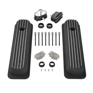 Combo de cubierta de válvula corta con aletas de perno central y respirador PCV para SBC Chevy 87-97 - Imagen 1 de 8