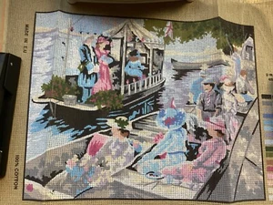 DMC needlepoint canvas #C7014  "Boating in 1900 "   16"  X  12" ,  + yarn - Picture 1 of 6