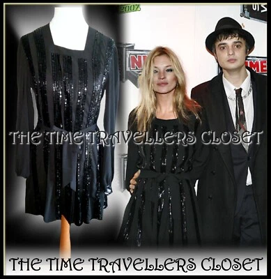 Vestido KATE MOSS Topshop RARO Negro Lentejuelas Rayas Cinturón Edición Limitada Reino Unido 8 36 4 Foto 1 de 4