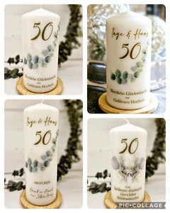 Hochzeitskerze Goldene Hochzeit 50 Geschenkkerze handmade Stumpenkerze - Bild 1 von 6
