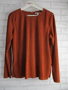 Country Road womens top blouse brown ribbed M, 12 long sleeve raw hem - Picture 1 of 12