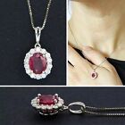 18Ct 18K Solid White Gold Natural Genuine Ruby And Diamond Halo Pendant Necklace