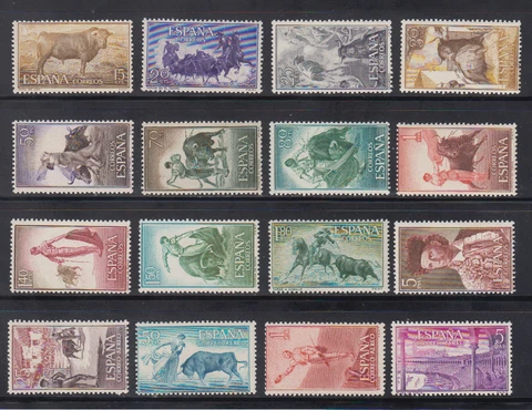 SPAIN ESPAÑA 1960 COMPLETE SET NUEVO MINT MNH Sc# 909 - 920 , C159 - C162 BULLS Cover